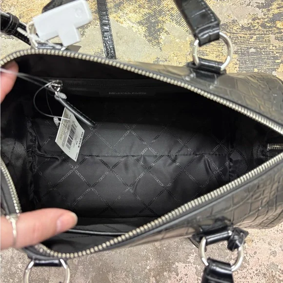 NWT Michael Kors Grayson Black Medium Crocodile-Embossed Leather Duffel Satchel - Picture 10 of 13
